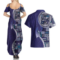 Samoan Siapo Art Tattoo Polynesian Pattern Couples Matching Summer Maxi Dress and Hawaiian Shirt Navy Color - Polynesian Pride