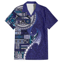 Samoan Siapo Art Tattoo Polynesian Pattern Family Matching Long Sleeve Bodycon Dress and Hawaiian Shirt Navy Color - Polynesian Pride