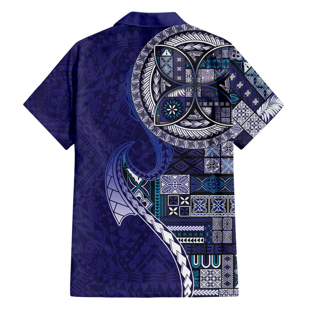 Samoan Siapo Art Tattoo Polynesian Pattern Family Matching Long Sleeve Bodycon Dress and Hawaiian Shirt Navy Color - Polynesian Pride