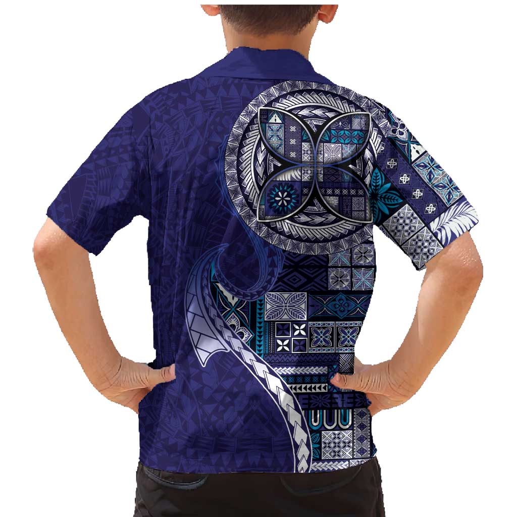Samoan Siapo Art Tattoo Polynesian Pattern Family Matching Mermaid Dress and Hawaiian Shirt Navy Color - Polynesian Pride