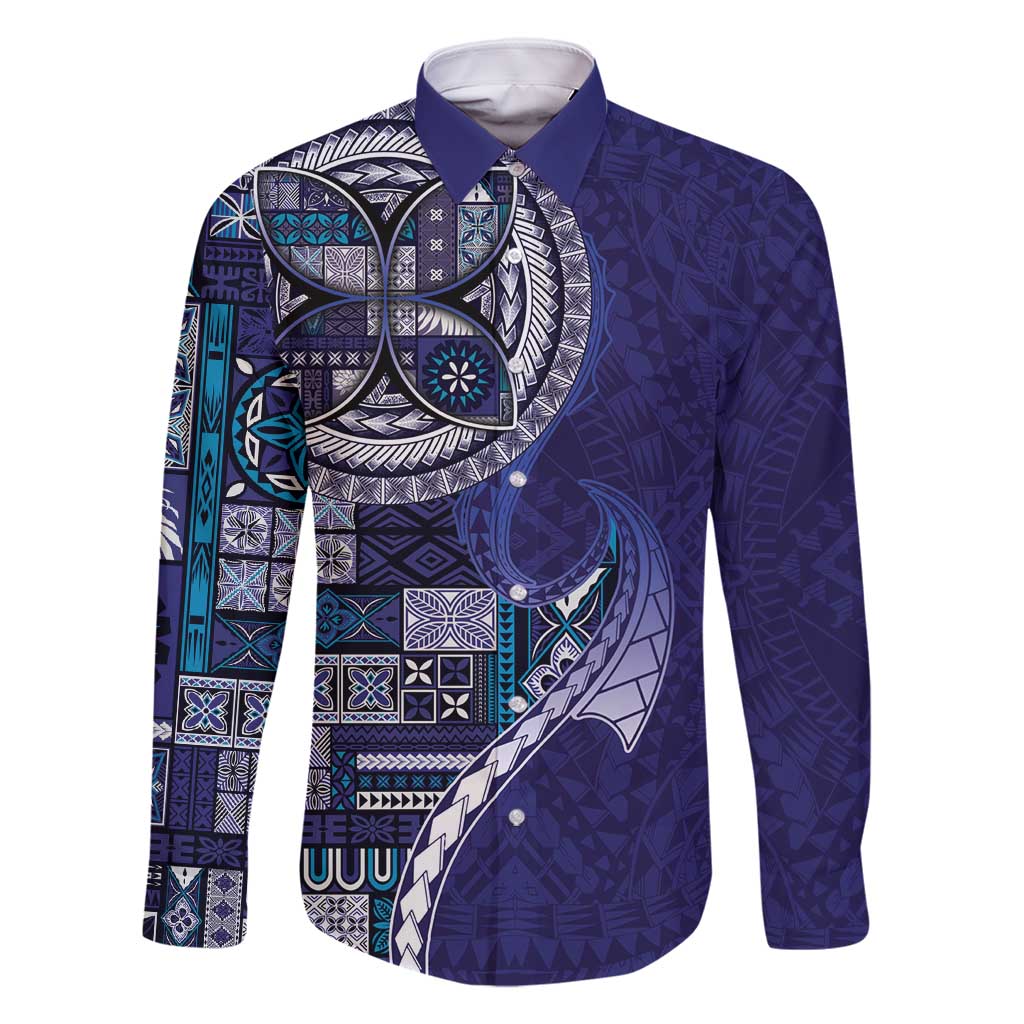 Samoan Siapo Art Tattoo Polynesian Pattern Family Matching Mermaid Dress and Hawaiian Shirt Navy Color - Polynesian Pride