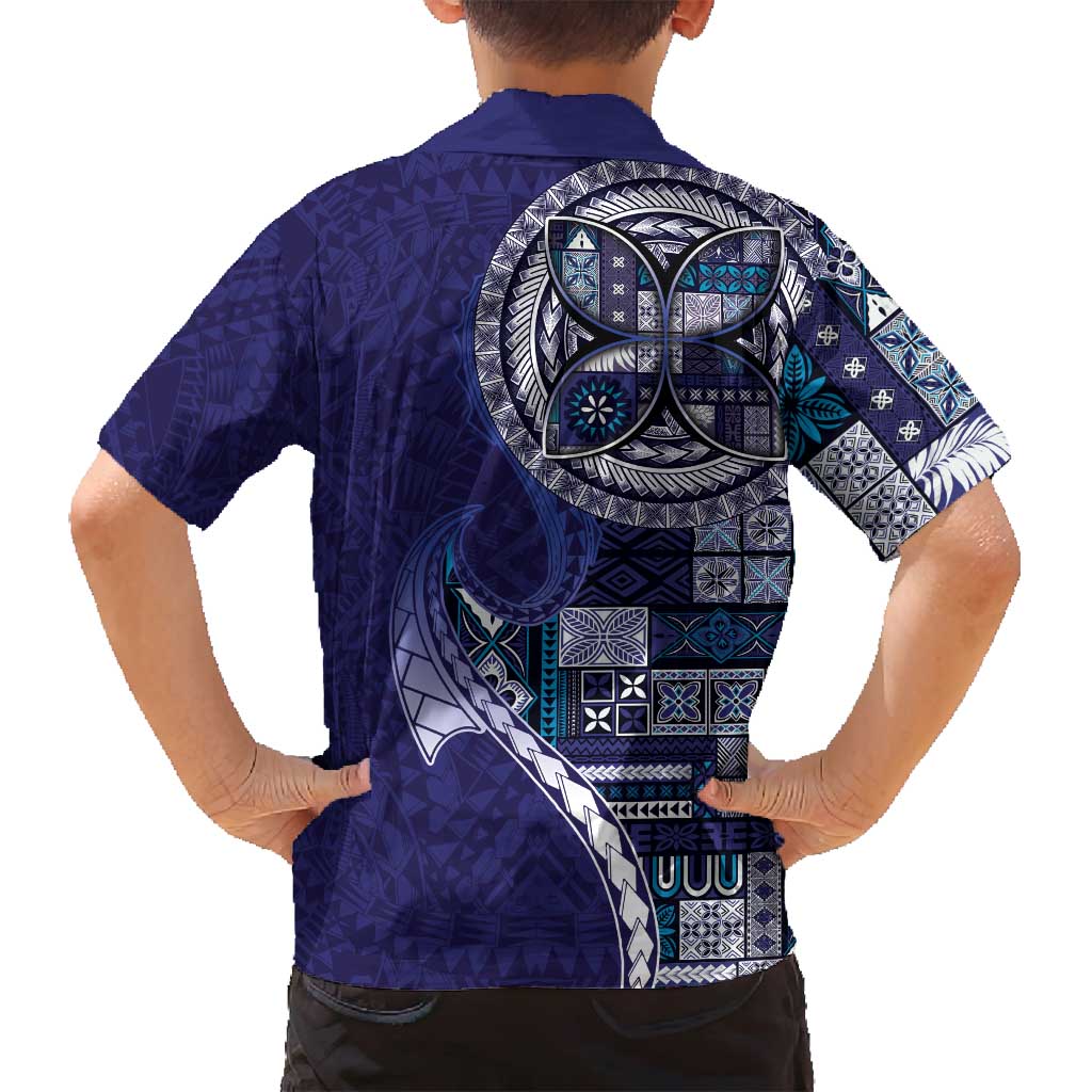 Samoan Siapo Art Tattoo Polynesian Pattern Family Matching Summer Maxi Dress and Hawaiian Shirt Navy Color - Polynesian Pride