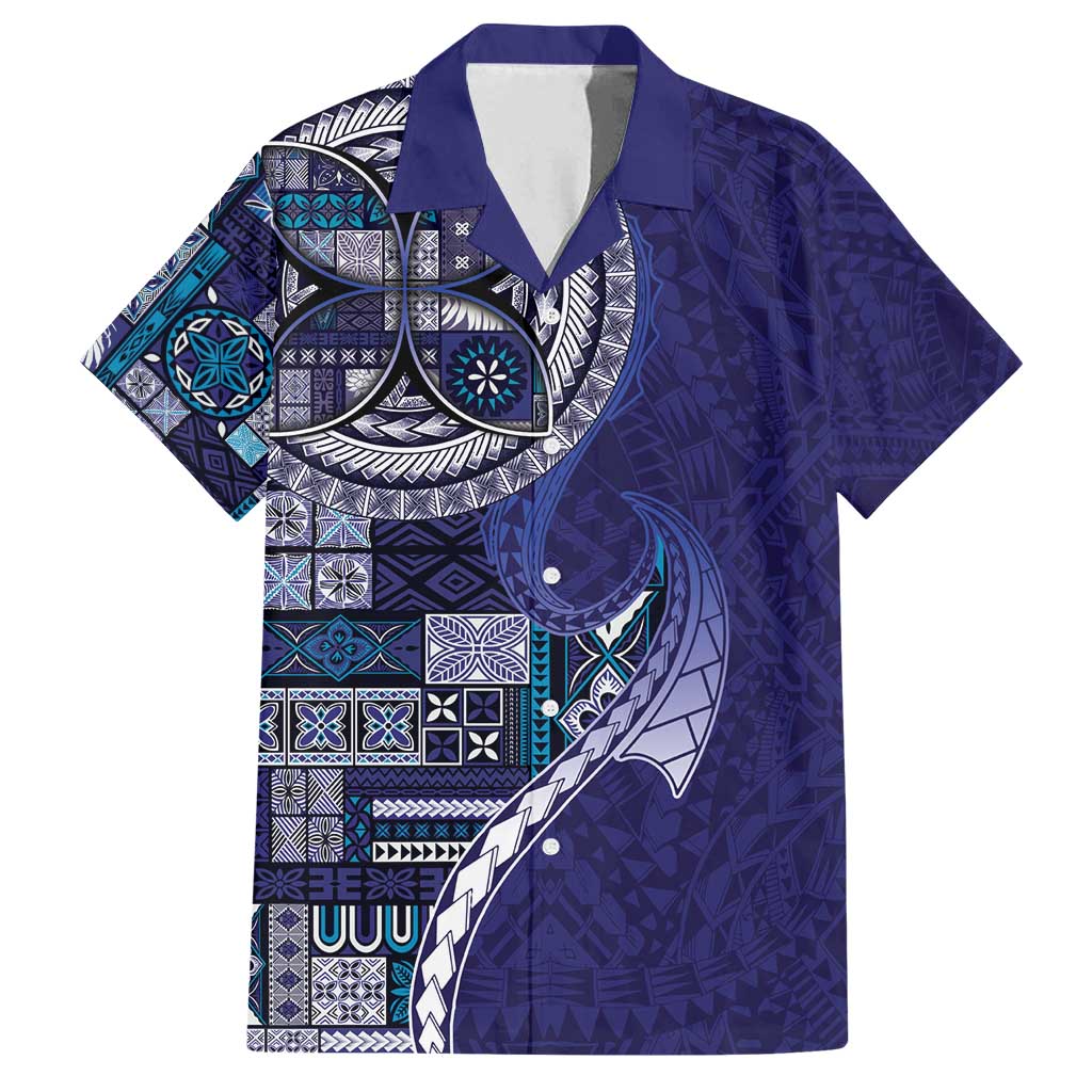 Samoan Siapo Art Tattoo Polynesian Pattern Family Matching Summer Maxi Dress and Hawaiian Shirt Navy Color - Polynesian Pride