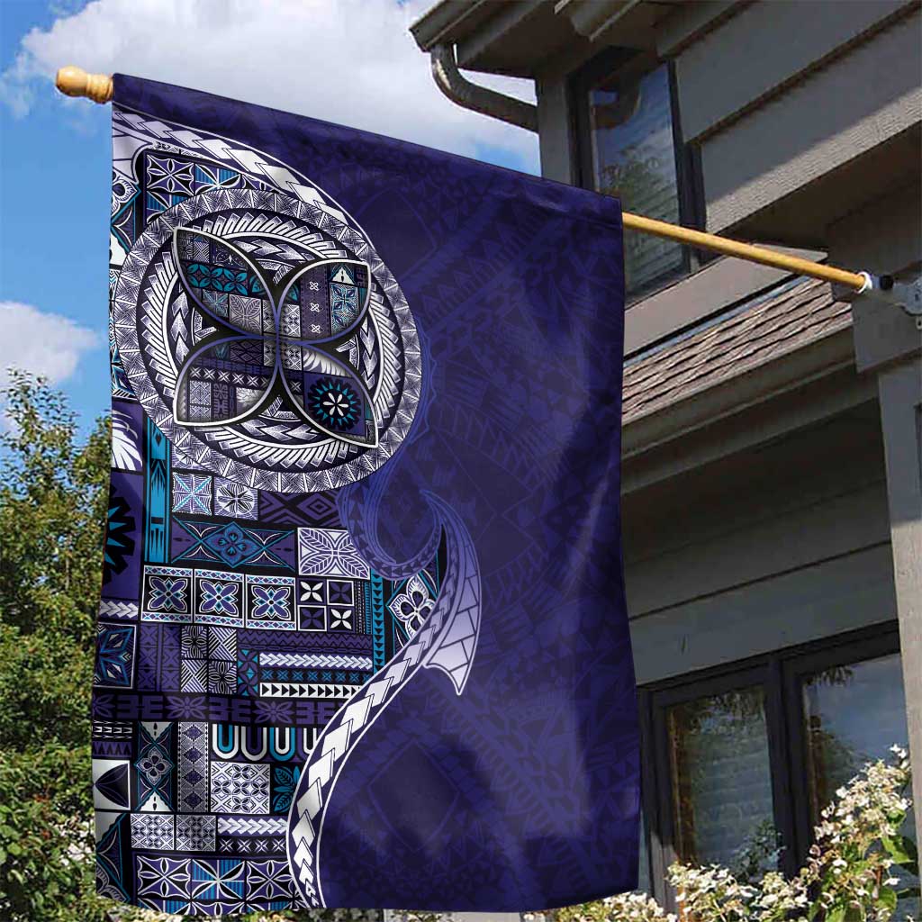 Samoan Siapo Art Tattoo Polynesian Pattern Garden Flag Navy Color - Polynesian Pride