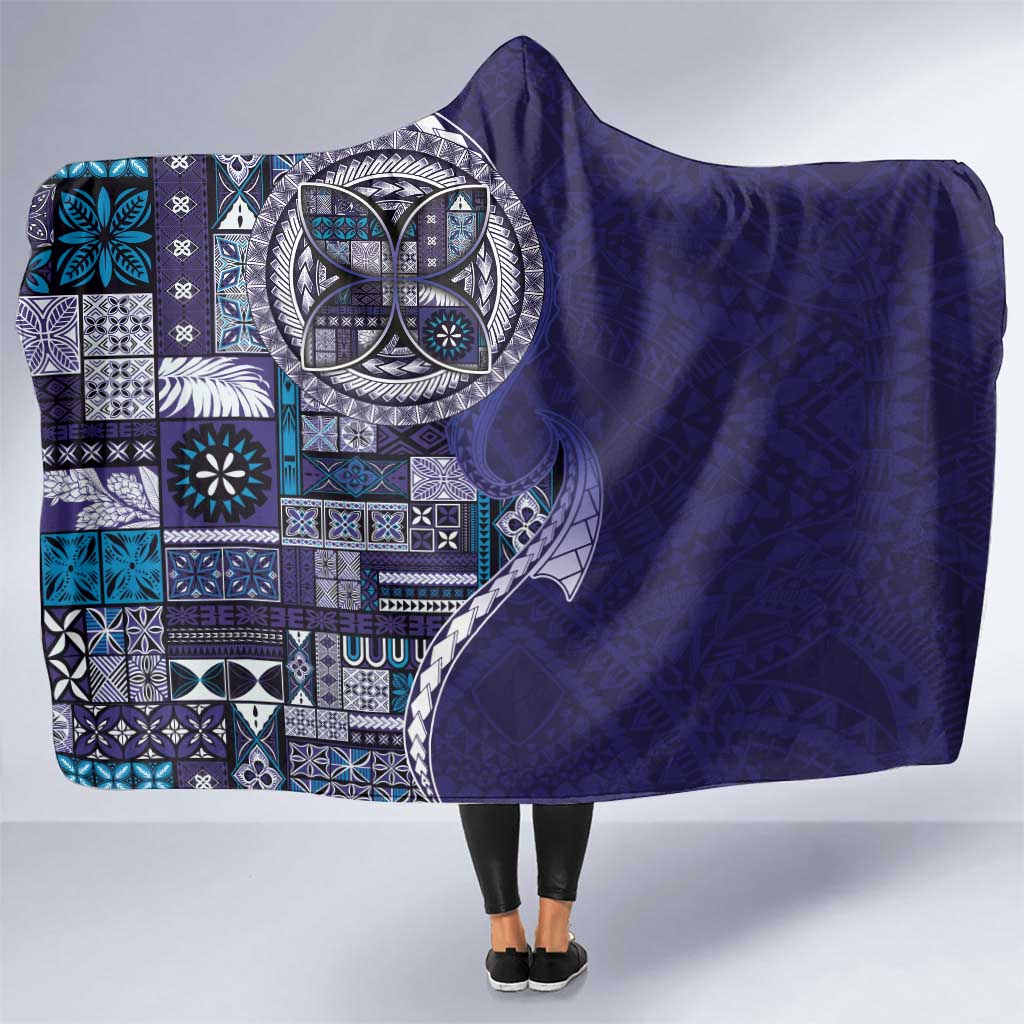 Samoan Siapo Art Tattoo Polynesian Pattern Hooded Blanket Navy Color LT03 One Size Navy - Polynesian Pride