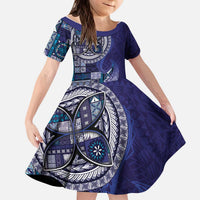 Samoan Siapo Art Tattoo Polynesian Pattern Kid Short Sleeve Dress Navy Color LT03 KID Navy - Polynesian Pride