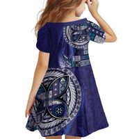 Samoan Siapo Art Tattoo Polynesian Pattern Kid Short Sleeve Dress Navy Color LT03 - Polynesian Pride