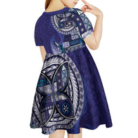 Samoan Siapo Art Tattoo Polynesian Pattern Kid Short Sleeve Dress Navy Color LT03 - Polynesian Pride