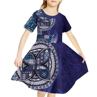 Samoan Siapo Art Tattoo Polynesian Pattern Kid Short Sleeve Dress Navy Color LT03 - Polynesian Pride