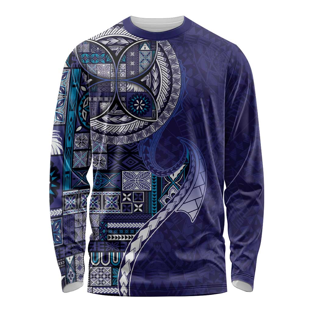 Samoan Siapo Art Tattoo Polynesian Pattern Long Sleeve Shirt Navy Color - Polynesian Pride