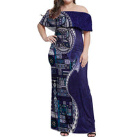 Samoan Siapo Art Tattoo Polynesian Pattern Off Shoulder Maxi Dress Navy Color LT03 Women Navy - Polynesian Pride