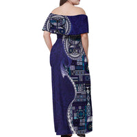 Samoan Siapo Art Tattoo Polynesian Pattern Off Shoulder Maxi Dress Navy Color LT03 - Polynesian Pride