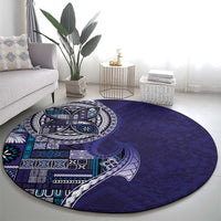 Samoan Siapo Art Tattoo Polynesian Pattern Round Carpet Navy Color - Polynesian Pride
