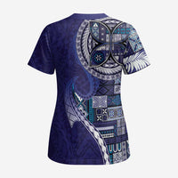 Samoan Siapo Art Tattoo Polynesian Pattern Scrub Top Navy Color - Polynesian Pride