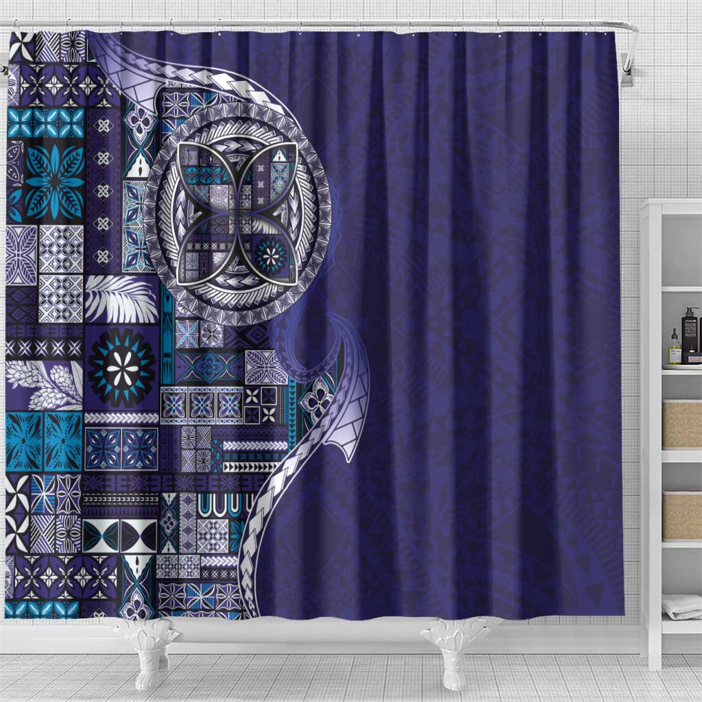 Samoan Siapo Art Tattoo Polynesian Pattern Shower Curtain Navy Color - Polynesian Pride
