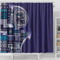Samoan Siapo Art Tattoo Polynesian Pattern Shower Curtain Navy Color - Polynesian Pride