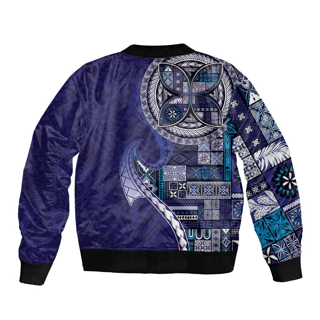 Samoan Siapo Art Tattoo Polynesian Pattern Sleeve Zip Bomber Jacket Navy Color - Polynesian Pride