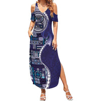 Samoan Siapo Art Tattoo Polynesian Pattern Summer Maxi Dress Navy Color - Polynesian Pride