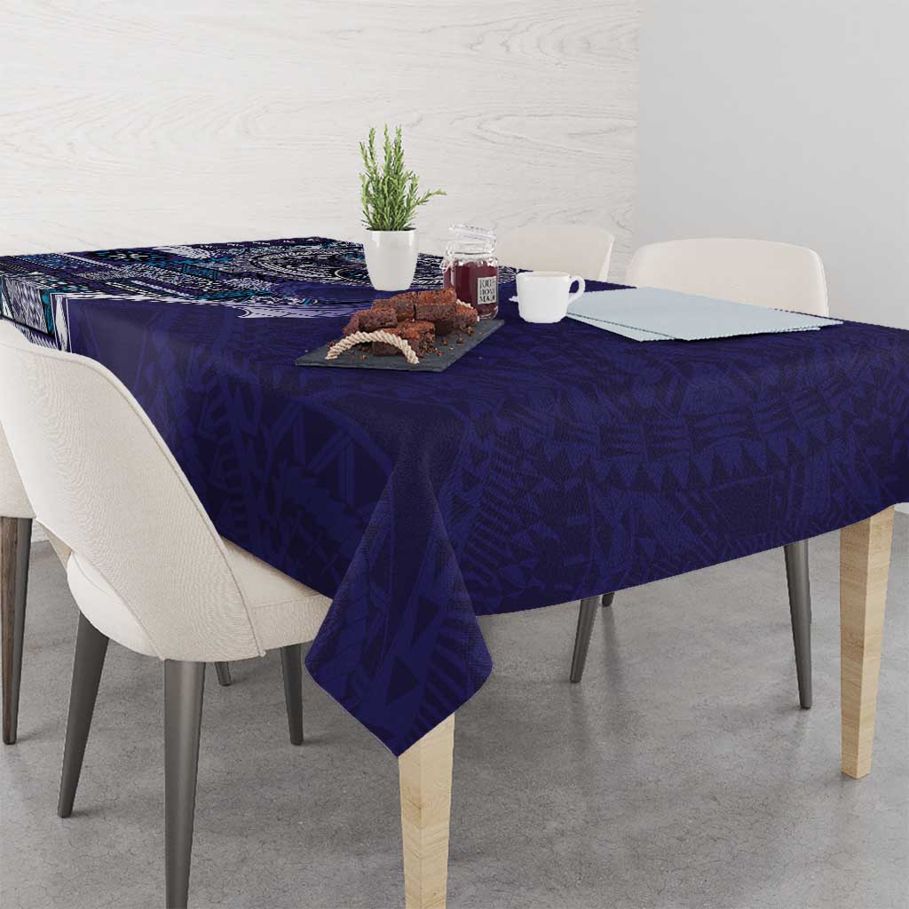 Samoan Siapo Art Tattoo Polynesian Pattern Tablecloth Navy Color - Polynesian Pride