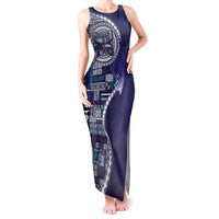 Samoan Siapo Art Tattoo Polynesian Pattern Tank Maxi Dress Navy Color - Polynesian Pride