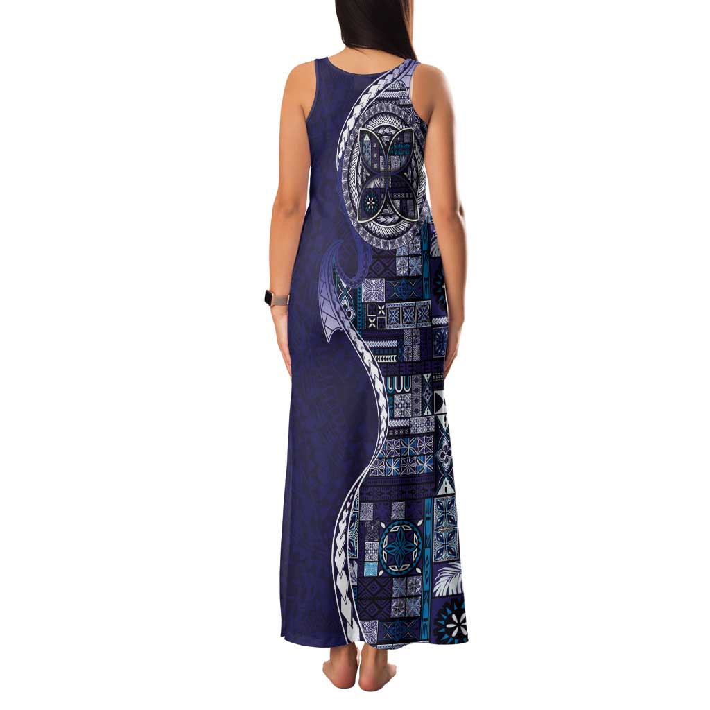 Samoan Siapo Art Tattoo Polynesian Pattern Tank Maxi Dress Navy Color - Polynesian Pride