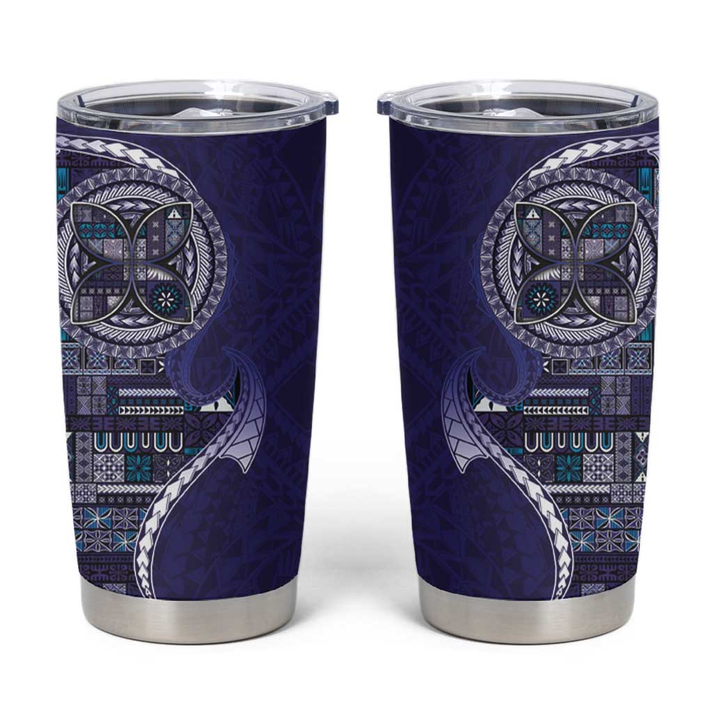 Samoan Siapo Art Tattoo Polynesian Pattern Tumbler Cup Navy Color - Polynesian Pride