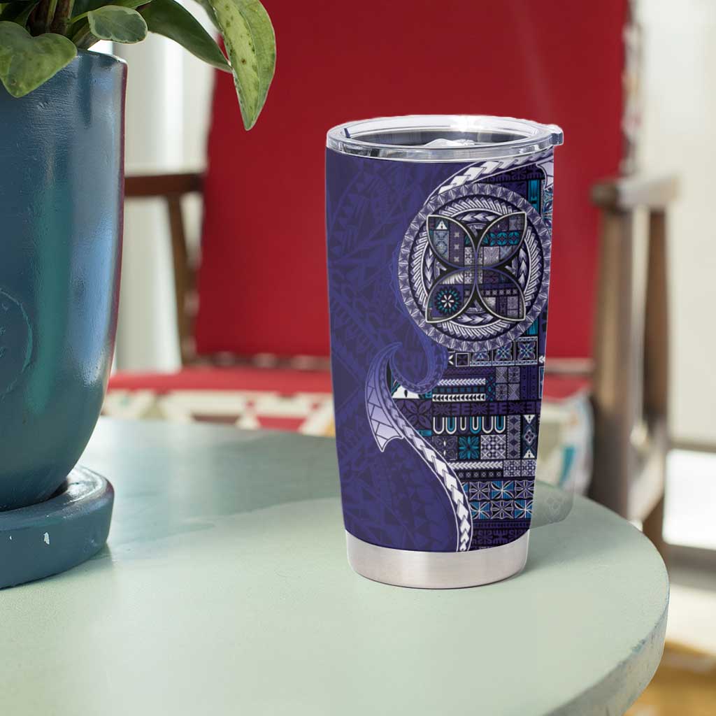 Samoan Siapo Art Tattoo Polynesian Pattern Tumbler Cup Navy Color - Polynesian Pride