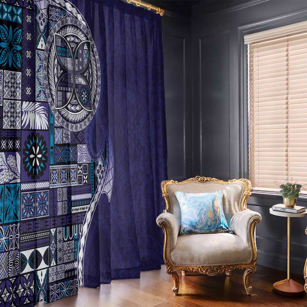 Samoan Siapo Art Tattoo Polynesian Pattern Window Curtain Navy Color - Polynesian Pride