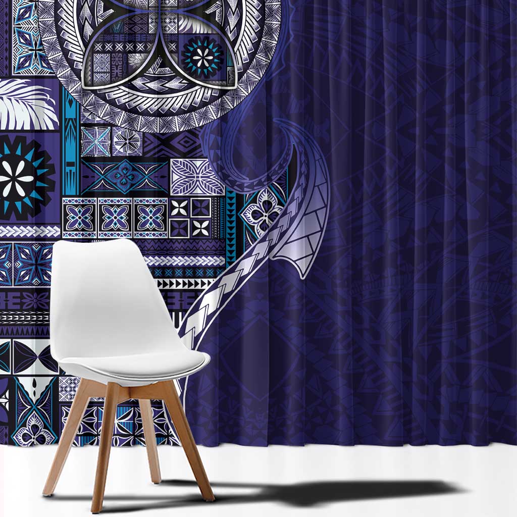 Samoan Siapo Art Tattoo Polynesian Pattern Window Curtain Navy Color - Polynesian Pride
