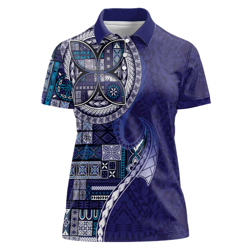 Samoan Siapo Art Tattoo Polynesian Pattern Women Polo Shirt Navy Color - Polynesian Pride