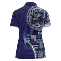 Samoan Siapo Art Tattoo Polynesian Pattern Women Polo Shirt Navy Color - Polynesian Pride