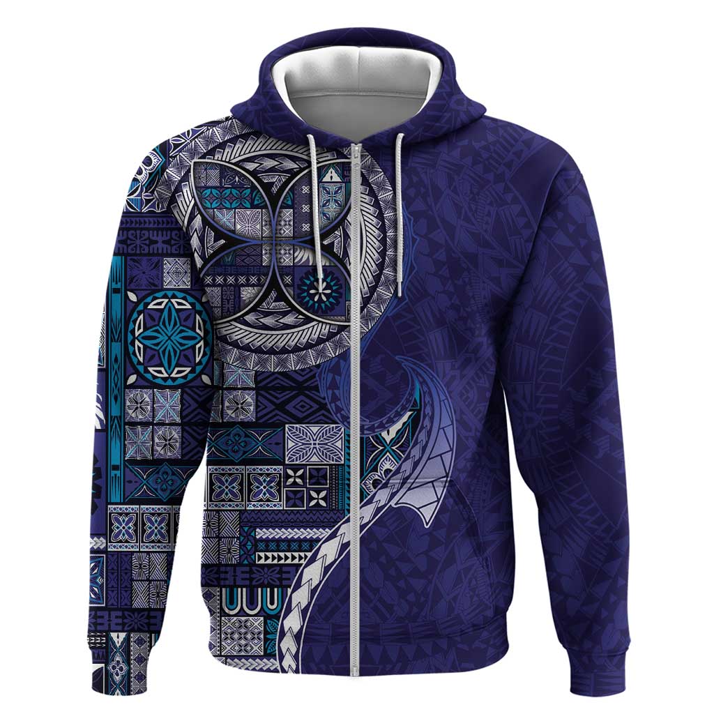 Samoan Siapo Art Tattoo Polynesian Pattern Zip Hoodie Navy Color - Polynesian Pride