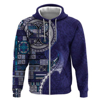 Samoan Siapo Art Tattoo Polynesian Pattern Zip Hoodie Navy Color - Polynesian Pride