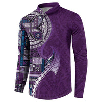 Samoan Siapo Art Tattoo Polynesian Pattern Button Sweatshirt Purple Color - Polynesian Pride