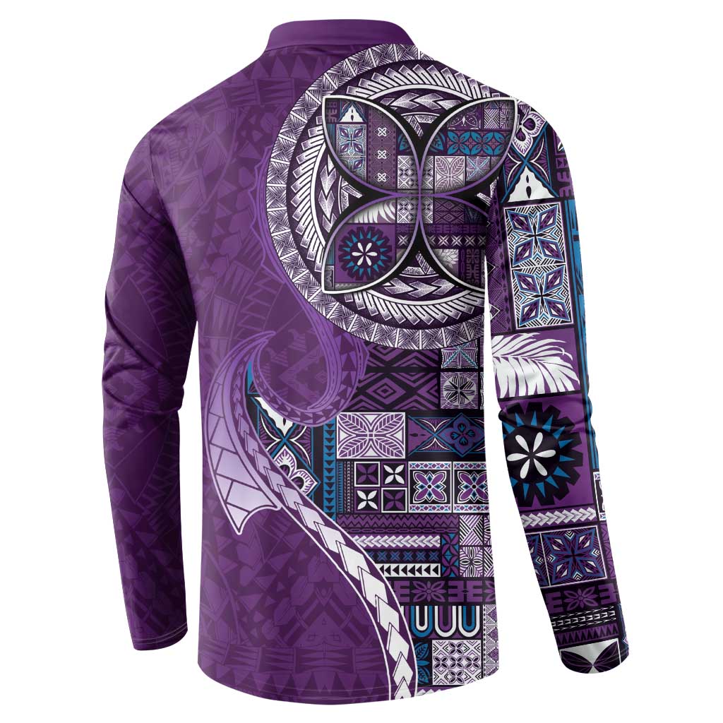 Samoan Siapo Art Tattoo Polynesian Pattern Button Sweatshirt Purple Color - Polynesian Pride