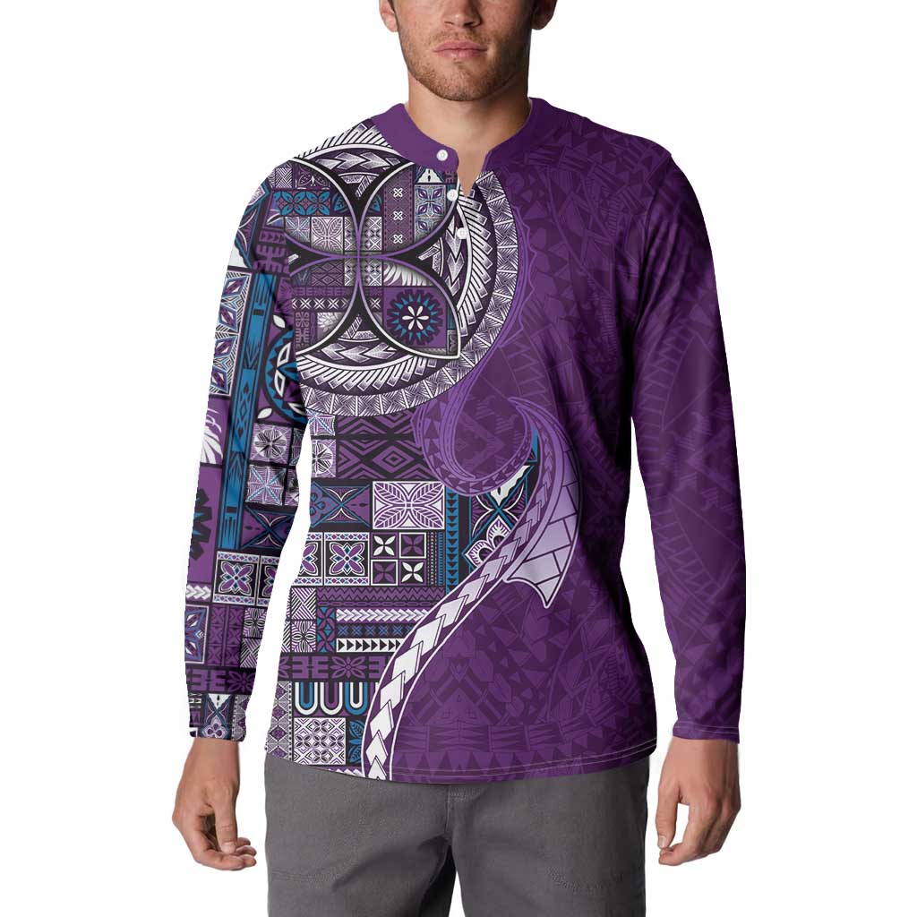 Samoan Siapo Art Tattoo Polynesian Pattern Button Sweatshirt Purple Color - Polynesian Pride
