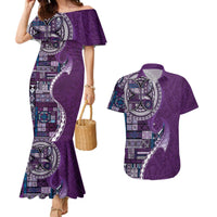 Samoan Siapo Art Tattoo Polynesian Pattern Couples Matching Mermaid Dress and Hawaiian Shirt Purple Color - Polynesian Pride