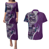 Samoan Siapo Art Tattoo Polynesian Pattern Couples Matching Puletasi and Hawaiian Shirt Purple Color - Polynesian Pride