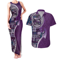 Samoan Siapo Art Tattoo Polynesian Pattern Couples Matching Tank Maxi Dress and Hawaiian Shirt Purple Color - Polynesian Pride