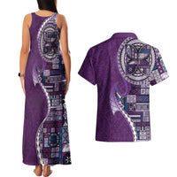 Samoan Siapo Art Tattoo Polynesian Pattern Couples Matching Tank Maxi Dress and Hawaiian Shirt Purple Color - Polynesian Pride