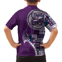 Samoan Siapo Art Tattoo Polynesian Pattern Family Matching Long Sleeve Bodycon Dress and Hawaiian Shirt Purple Color - Polynesian Pride