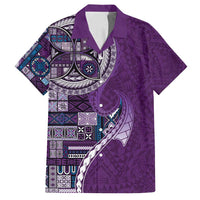 Samoan Siapo Art Tattoo Polynesian Pattern Family Matching Off Shoulder Short Dress and Hawaiian Shirt Purple Color - Polynesian Pride