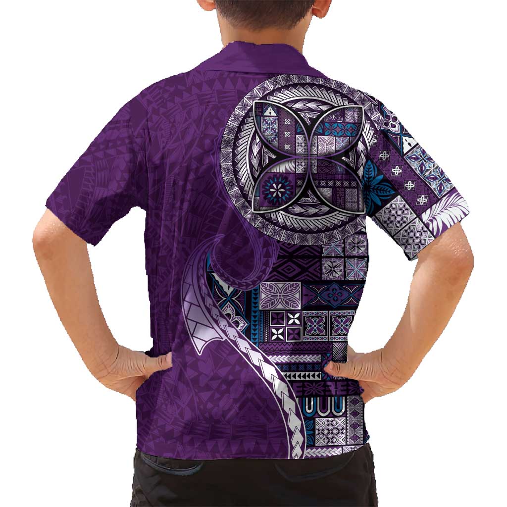 Samoan Siapo Art Tattoo Polynesian Pattern Family Matching Puletasi and Hawaiian Shirt Purple Color - Polynesian Pride