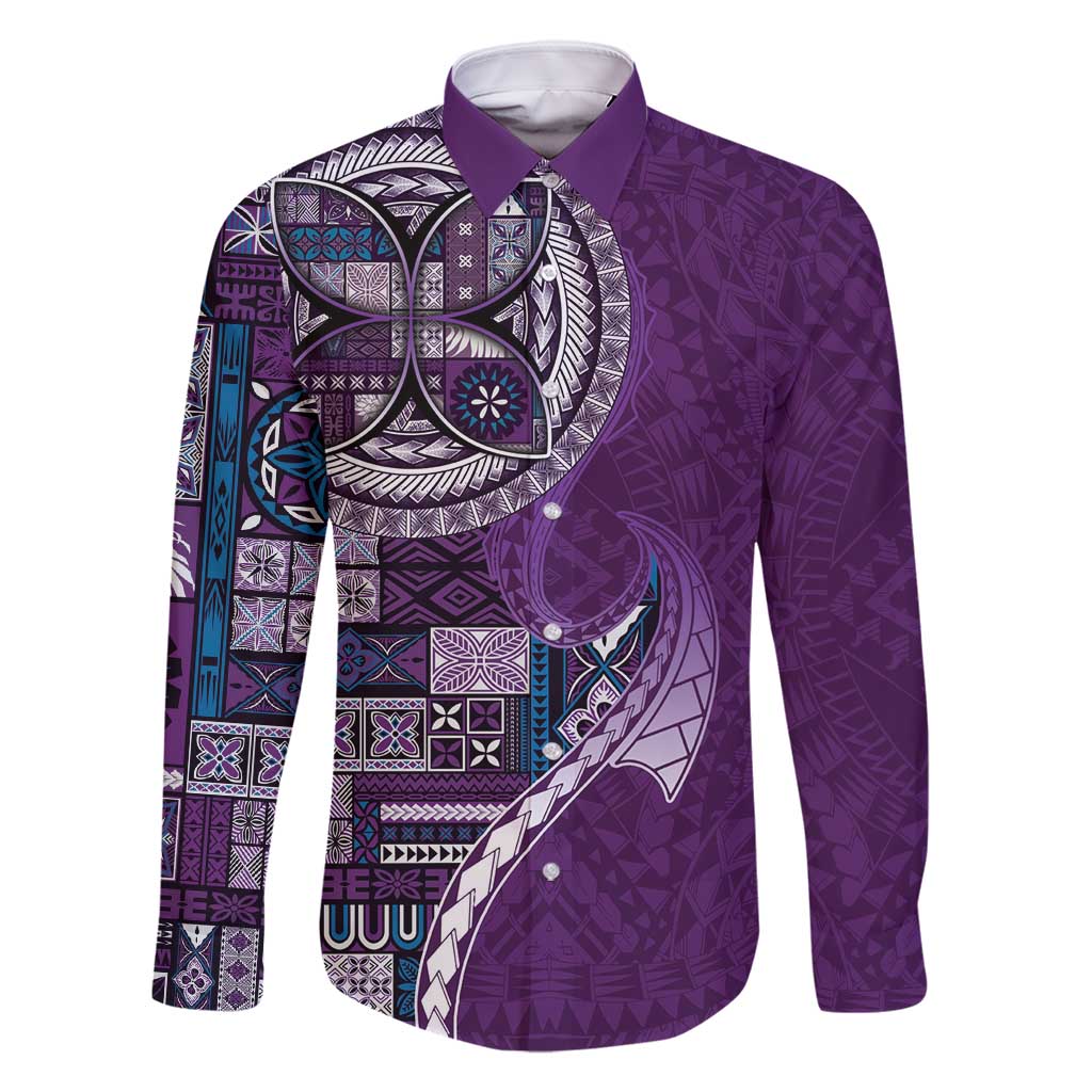 Samoan Siapo Art Tattoo Polynesian Pattern Family Matching Summer Maxi Dress and Hawaiian Shirt Purple Color - Polynesian Pride