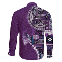 Samoan Siapo Art Tattoo Polynesian Pattern Family Matching Summer Maxi Dress and Hawaiian Shirt Purple Color - Polynesian Pride