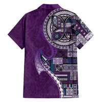 Samoan Siapo Art Tattoo Polynesian Pattern Family Matching Tank Maxi Dress and Hawaiian Shirt Purple Color - Polynesian Pride