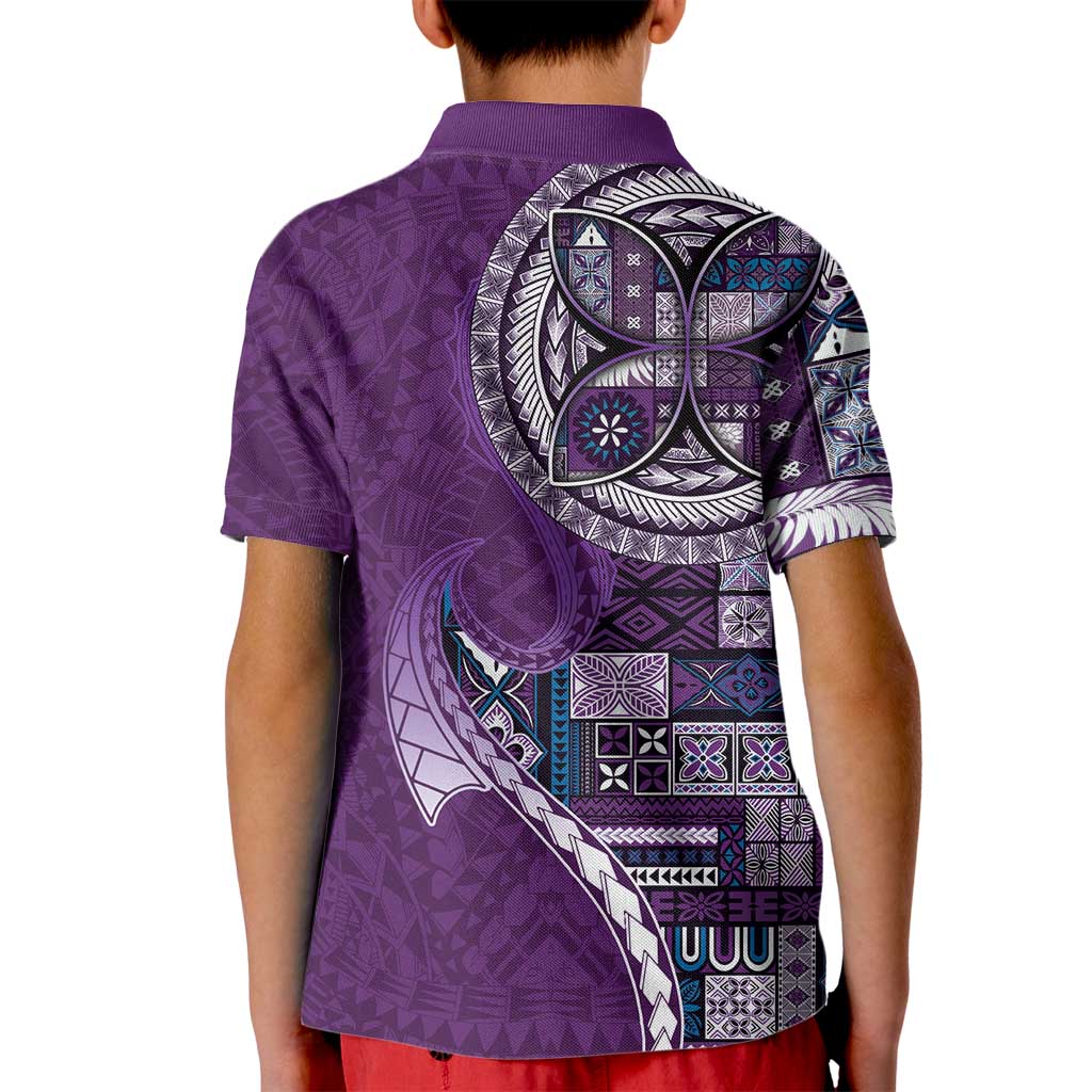 Samoan Siapo Art Tattoo Polynesian Pattern Kid Polo Shirt Purple Color LT03 - Polynesian Pride