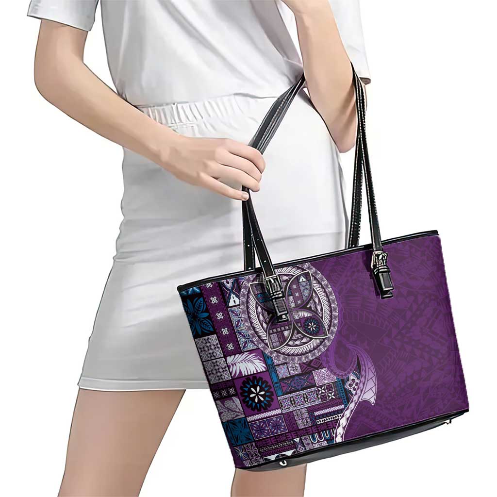 Samoan Siapo Art Tattoo Polynesian Pattern Leather Tote Bag Purple Color - Polynesian Pride