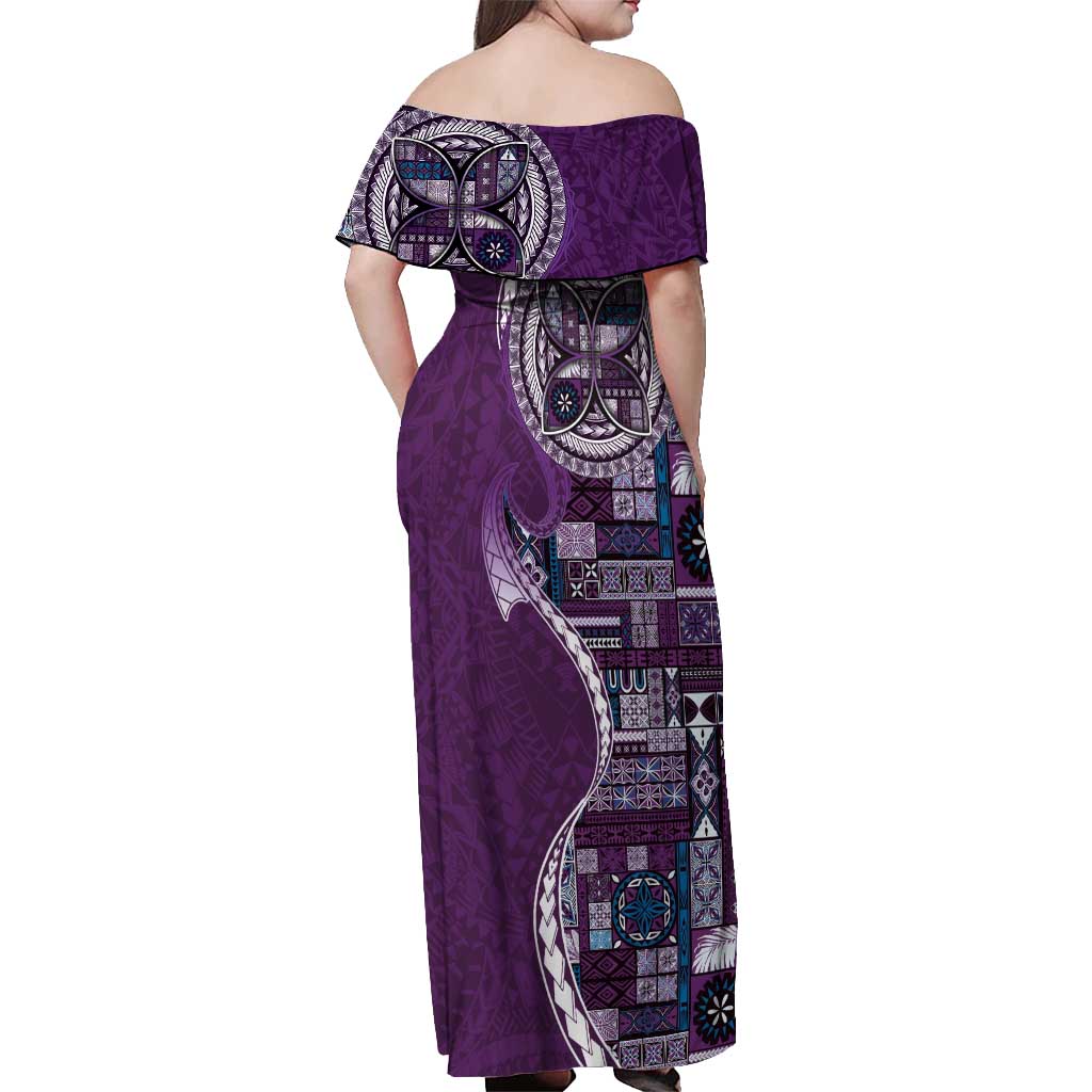 Samoan Siapo Art Tattoo Polynesian Pattern Off Shoulder Maxi Dress Purple Color - Polynesian Pride