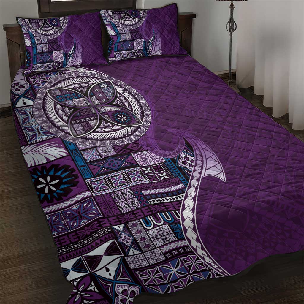 Samoan Siapo Art Tattoo Polynesian Pattern Quilt Bed Set Purple Color - Polynesian Pride